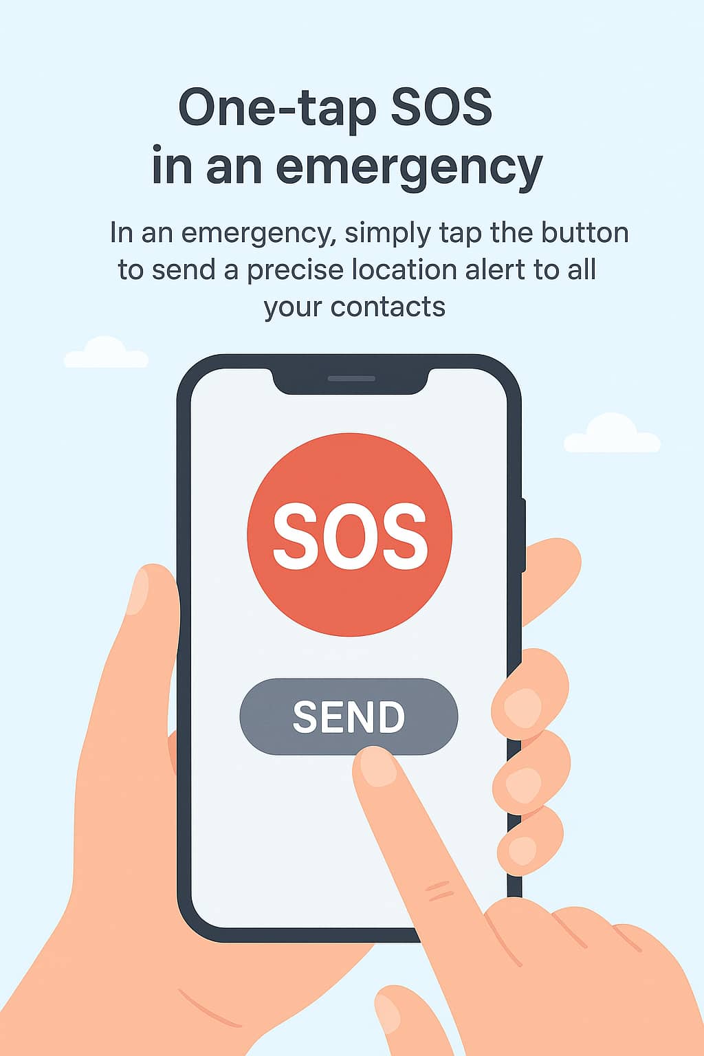 Screenshot of the one-tap SOS alert activation screen in the CircleTracker app